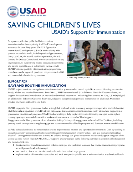 Saving Children's LIves - USAID's Support for Immunization