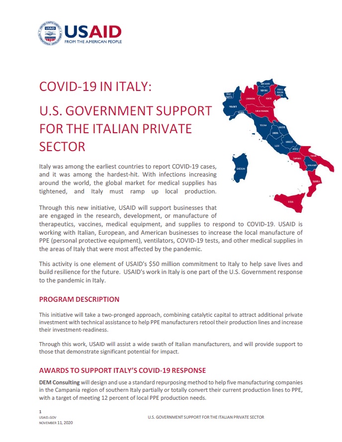 COVID-19 in Italy: U.S.Government Support for the Italian Private Sector