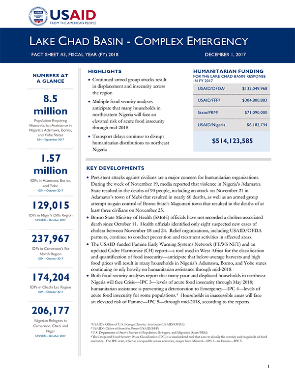 Lake Chad Basin Complex Emergency Fact Sheet #3 - 12-01-2017