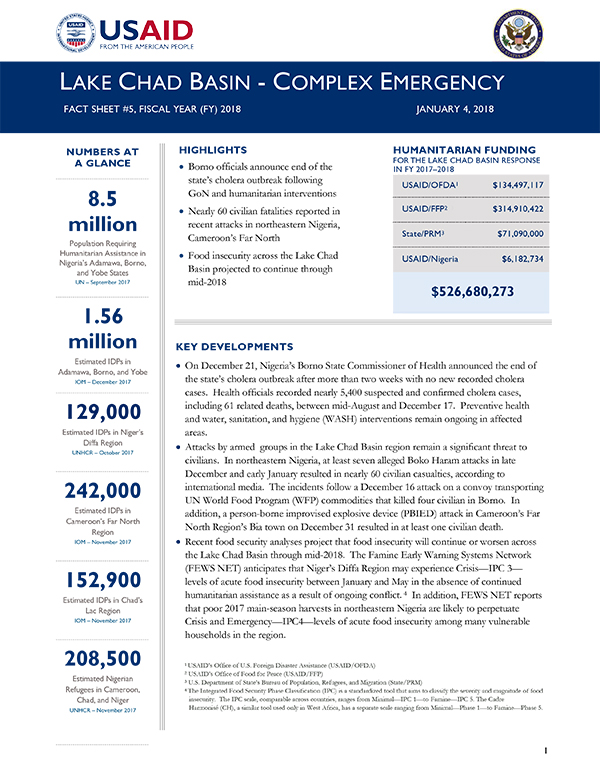 Lake Chad Basin Complex Emergency Fact Sheet #5 - 01-04-2018