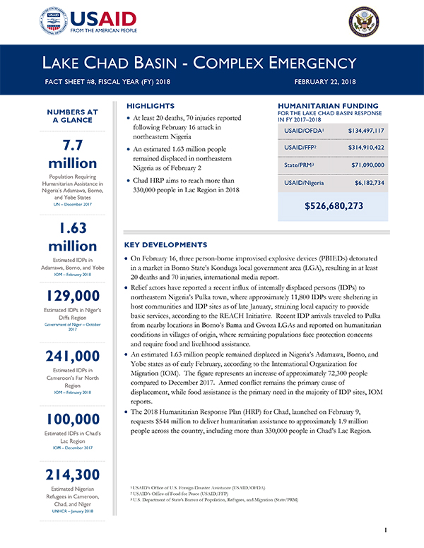 Lake Chad Basin Complex Emergency Fact Sheet #8 - 02-22-2018