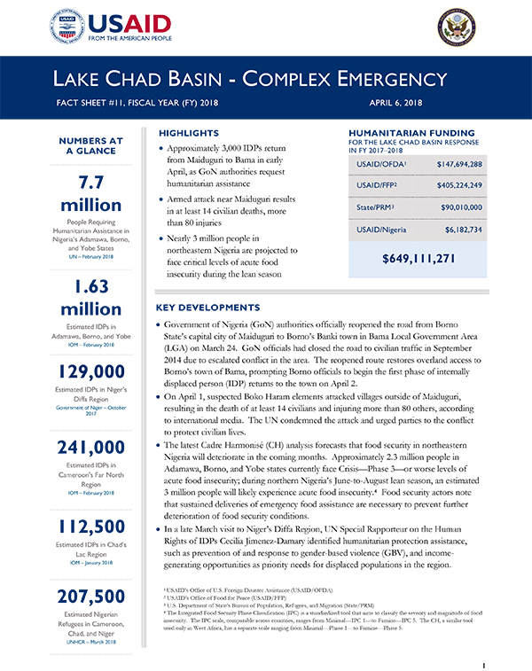 Lake Chad Basin Complex Emergency Fact Sheet #11 - 04-06-2018