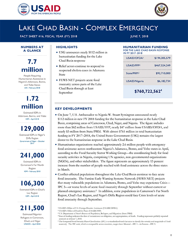 Lake Chad Basin Complex Emergency Fact Sheet #16 - 06-07-2018