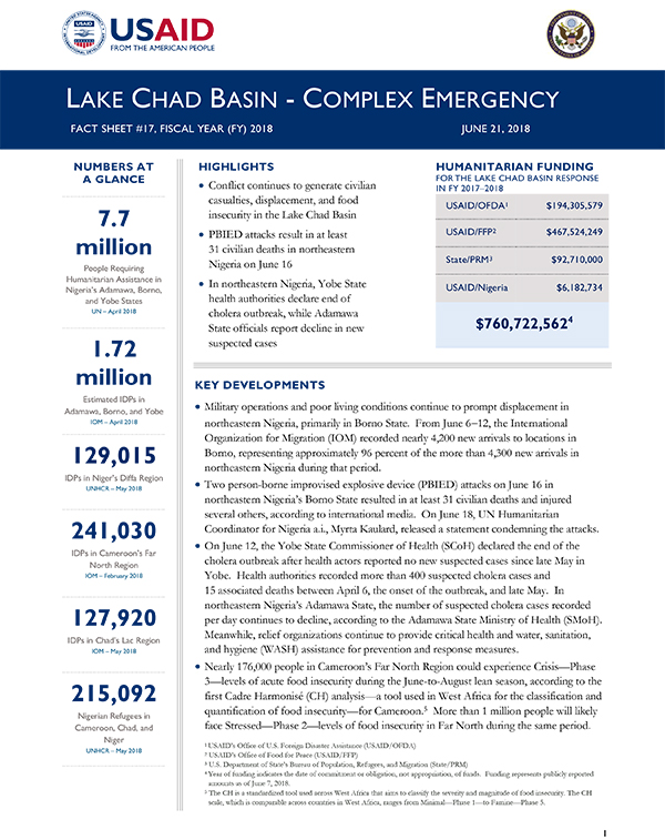 Lake Chad Basin Complex Emergency Fact Sheet #17 - 06-21-2018
