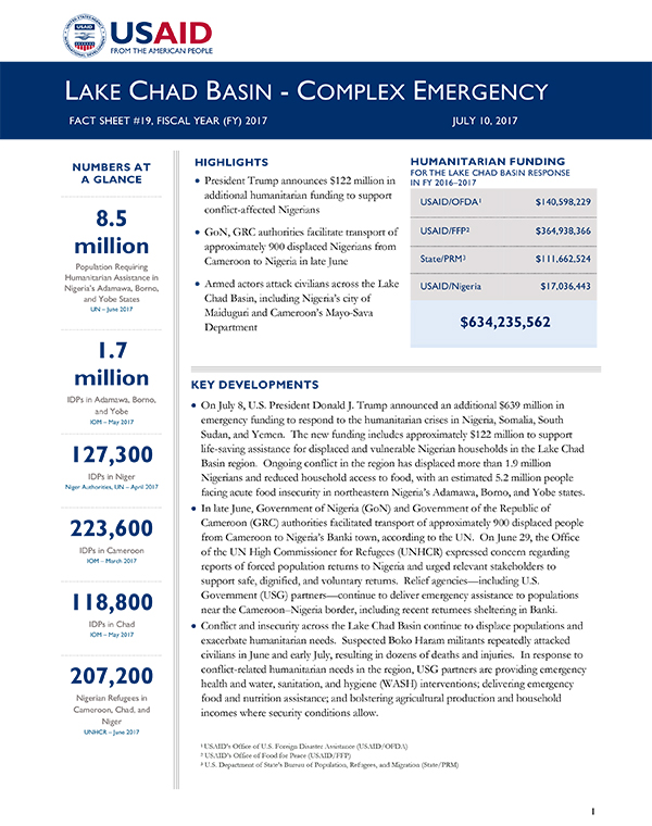 Lake Chad Basin Complex Emergency Fact Sheet #19 - 07-10-2017