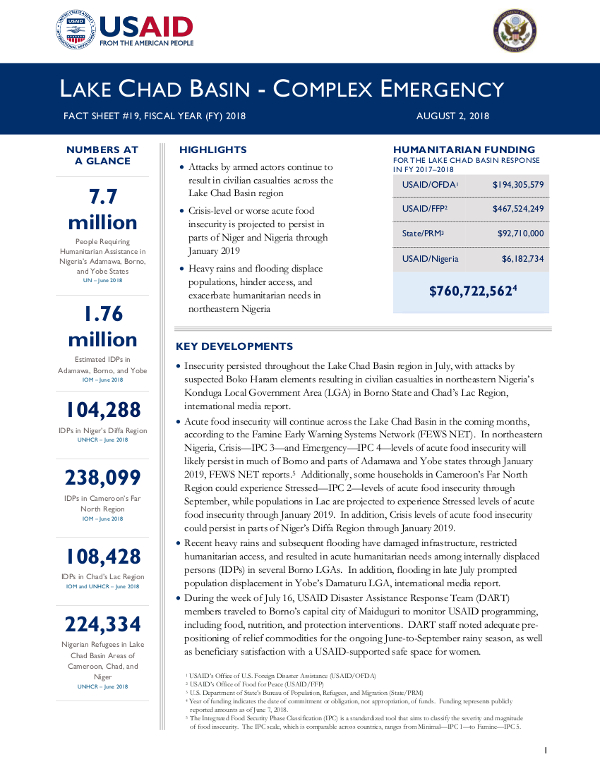 Lake Chad Basin Complex Emergency Fact Sheet #19 - 08-02-2018