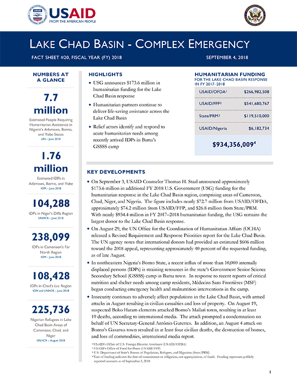 Lake Chad Complex Emergency Fact Sheet #20 - 09-04-2018