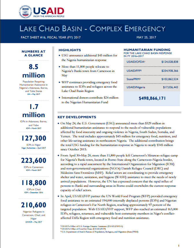 Lake Chad Basin Complex Emergency Fact Sheet #16 FY2017