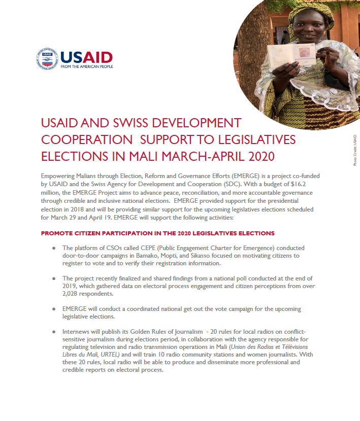 US and Swiss Support to Legislative Elections in Mali