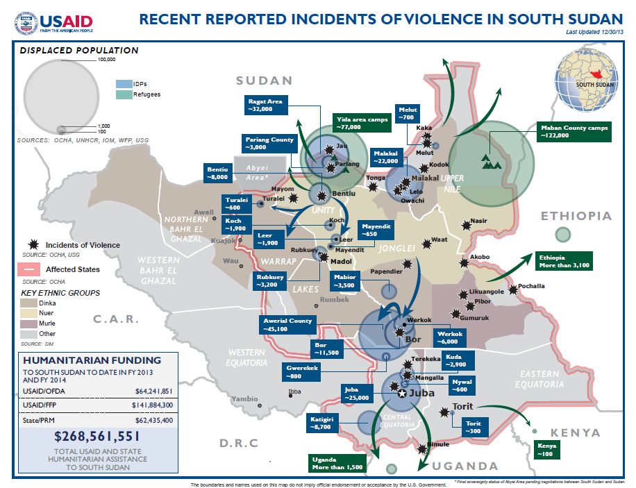 South Sudan Crisis Map December 30, 2013