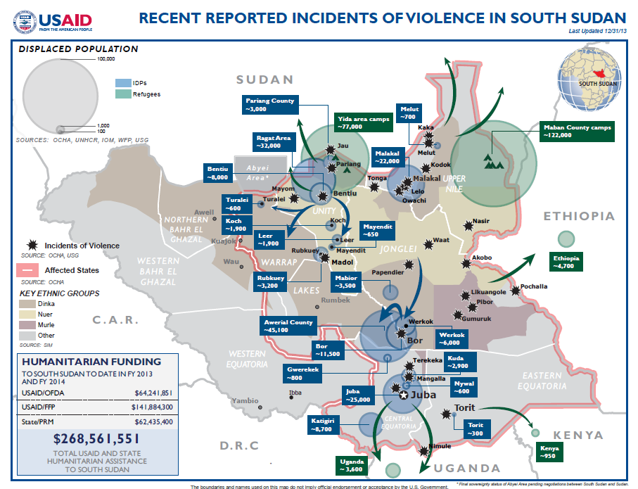 South Sudan Crisis Map December 31, 2013