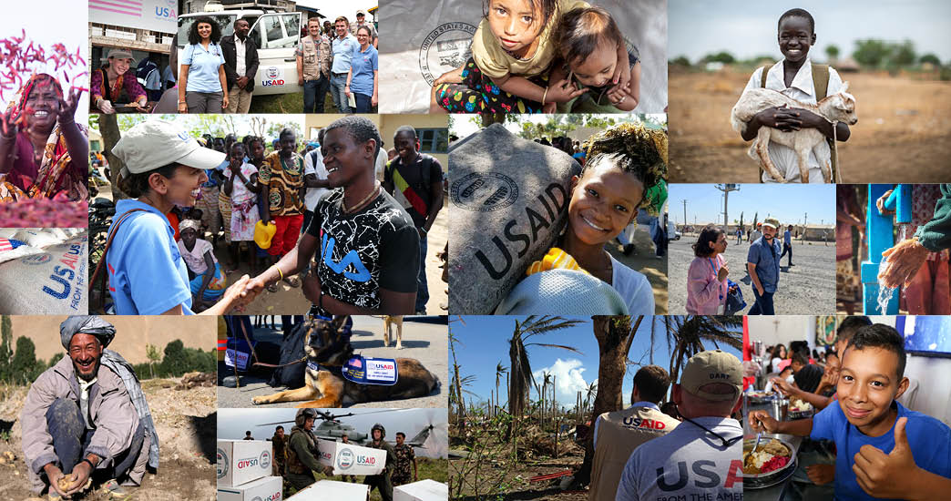 photo collage showing recipients of USAID's humanitarian assistance