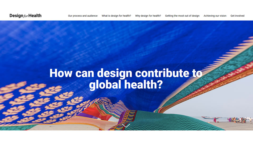 Screenshot of the DesignforHealth website, reading: How can design contribute to global health?