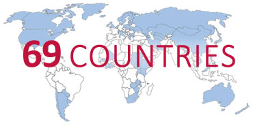 Graphic of the world, reading: 69 Countries