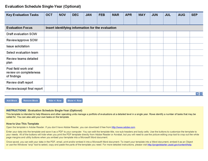 Evaluation Schedule Single-Year (Optional), Program Cycle, Project  Starter
