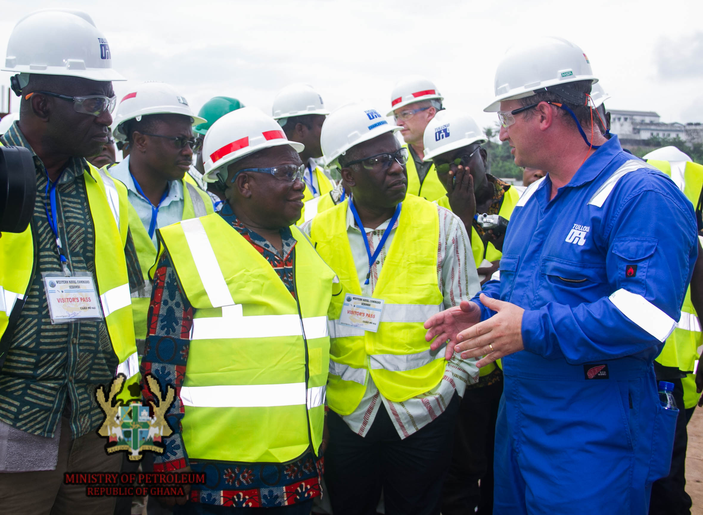 The Honorable Benjamin Dagadu (second from left), Ghana’s Deputy Minister of Petroleum, visits a fabrication site in the western region of Ghana 