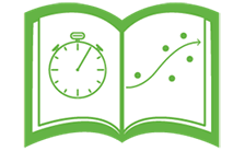 Icon of a book with a stop watch and a graph