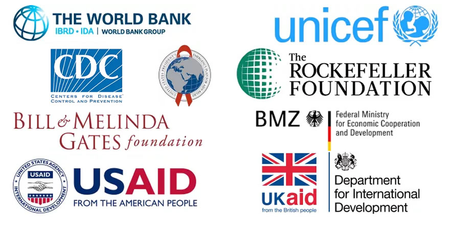 A collage of logos, showing contributors to the Principles of Donor Alignment