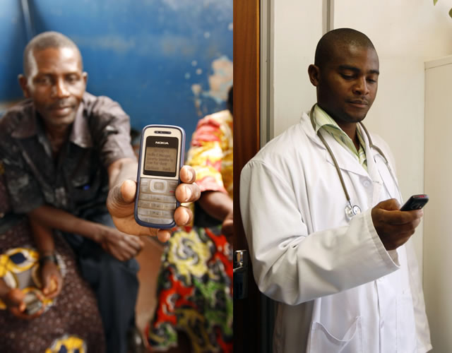 An African man uses his cell to text his doctor. Photo credit: Merrick Schaefer, USAID