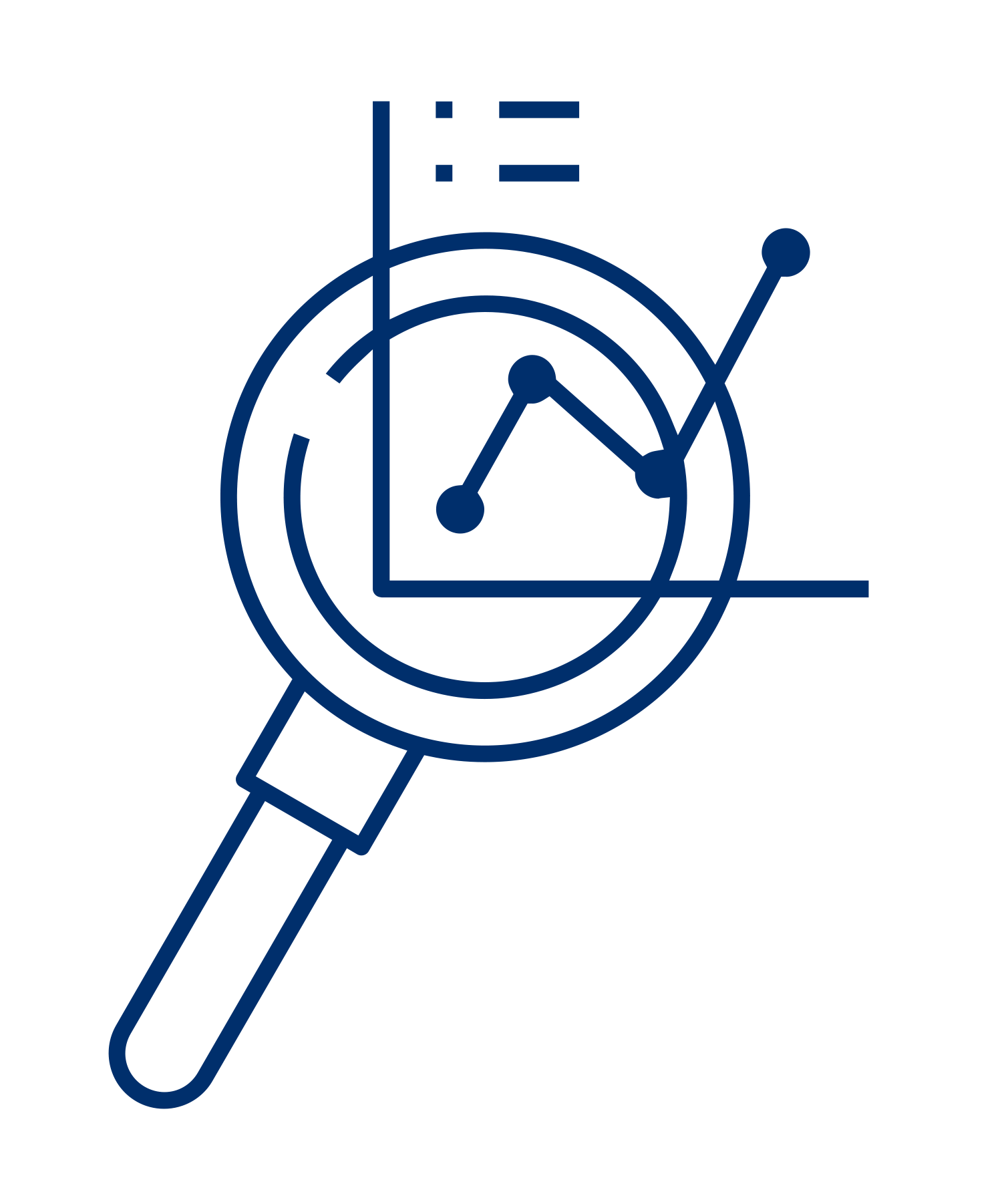 Icon of a magnifying glass with a line chart