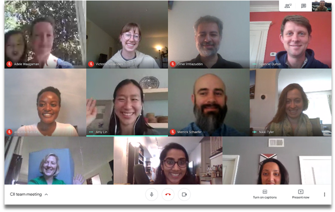 Screenshot of a video meeting with eleven participants