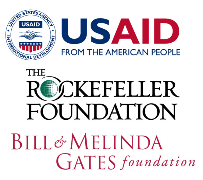 Logos for USAID, the Rockefeller and the Gates Foundations