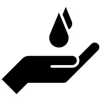 Icon of water droplets falling onto a hand