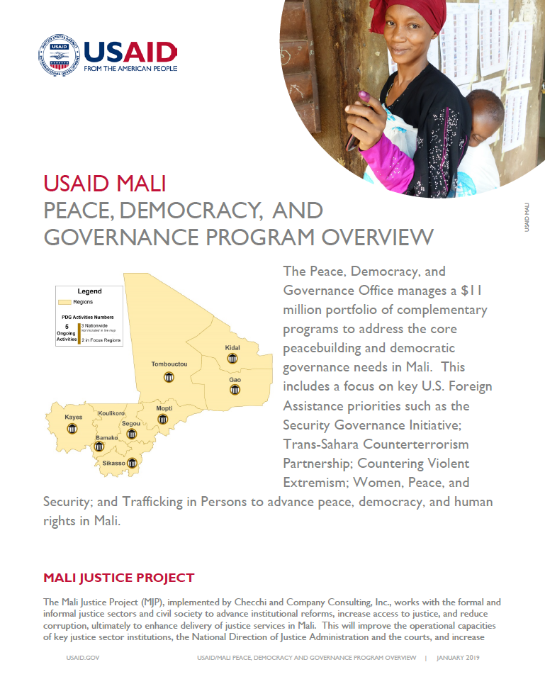 Mali Peace, Democracy & Governance Program Overview