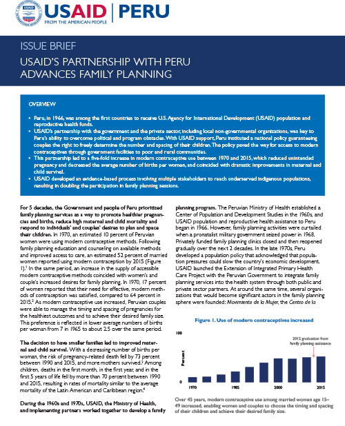 Issue Brief: USAID's Partnership with Peru Advances Family Planning