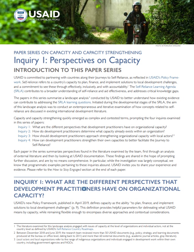 SRLA: Inquiry 1 of the Paper Series on Capacity and Capacity Strengthening