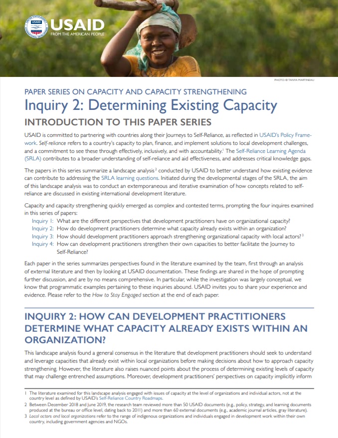 SRLA: Inquiry 2 of the Paper Series on Capacity and Capacity Strengthening