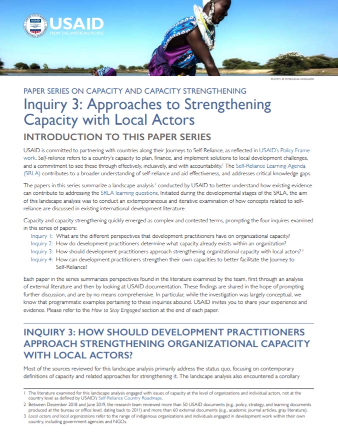SRLA: Inquiry 3 of the Paper Series on Capacity and Capacity Strengthening
