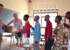 English club members line up to elect new leadership at a teacher resource center in the Democratic Republic of Congo.