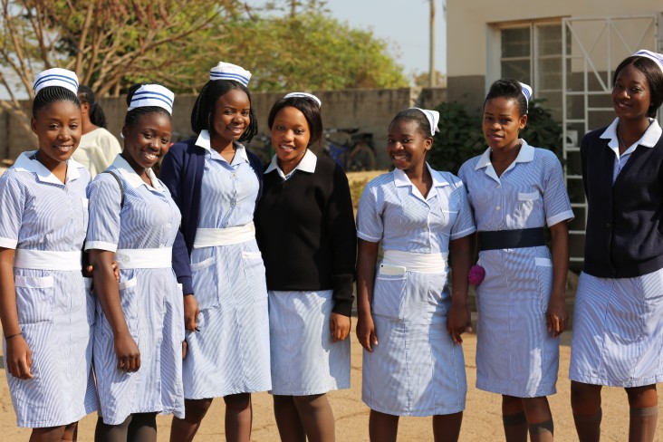 Student nurses in Kabwe during the handover of USAID-funded solar-powered clinic and community grid.