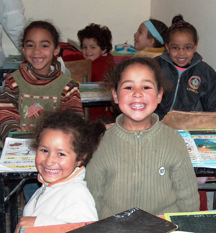 Students learning how to read in a classroom in rural Morocco 