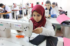 A sewing class offered as part of the FORSATY Program's vocational training program.