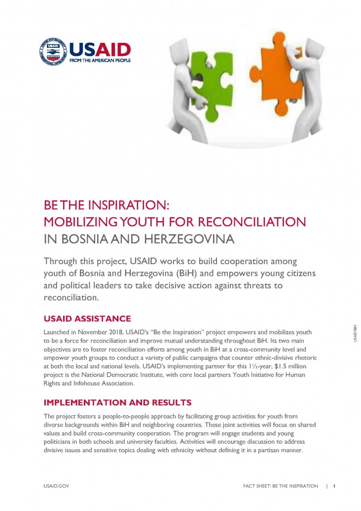 FACT SHEET: BE THE INSPIRATION: MOBILIZING YOUTH FOR RECONCILIATION IN BOSNIA AND HERZEGOVINA