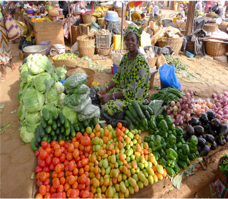 A Zambian woman sells her produce at a local market.