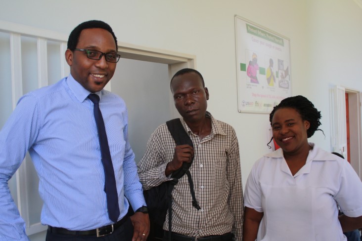 Zambia National TB Program Manager Dr. Patrick Lungu with a multiple drug resistant TB survivor and a nurse at Lusaka's University Teaching Hospital.