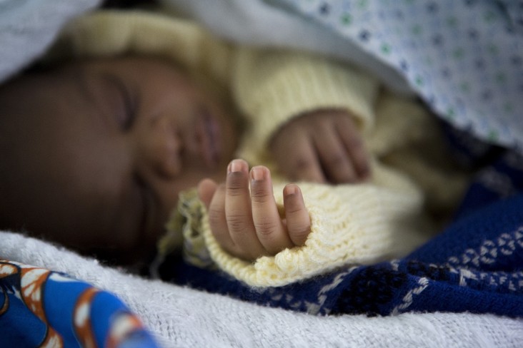 A child born in a USAID/OFDA-supported health clinic in Ituri territory, Democratic Republic of Congo.