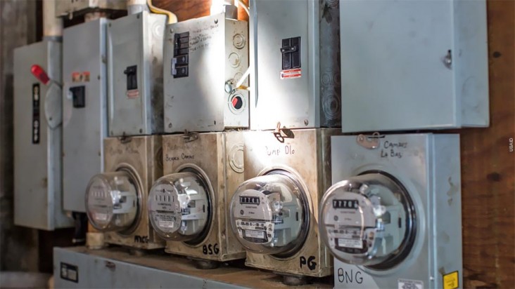 a row of electric utility meters