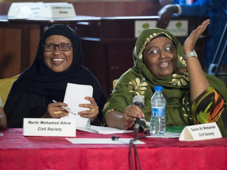 Somali women in civil society advocating for education at the first budget hearing ever held in Somalia.