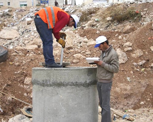 Workers conduct survey of water infrastructure in Zarqa.