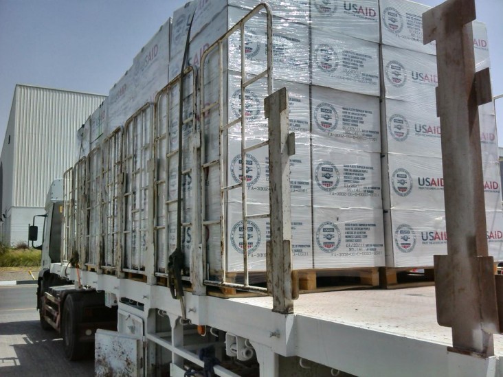 USAID/OFDA is airlifting 700 rolls of heavyduty plastic sheeting to address critical shelter needs for up to 35,000 peopl