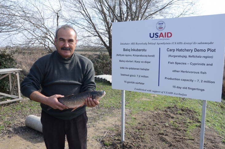 USAID helped Mr. Badalov reconstruct his carp hatchery.