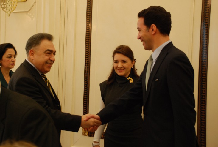 U.S. Charge d'Affaires greeting the Head of Administration of Azerbaijani Parliament