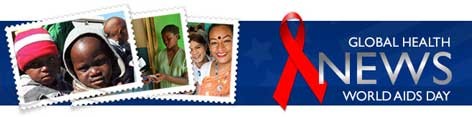 HIV/AIDS banner with photos of children and women
