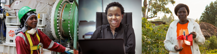 A worker at the Olkaria Geothermal Plant in Kenya (Photo: Carole Douglis/USAID West Africa); a Songas employee in Tanzania (Phot