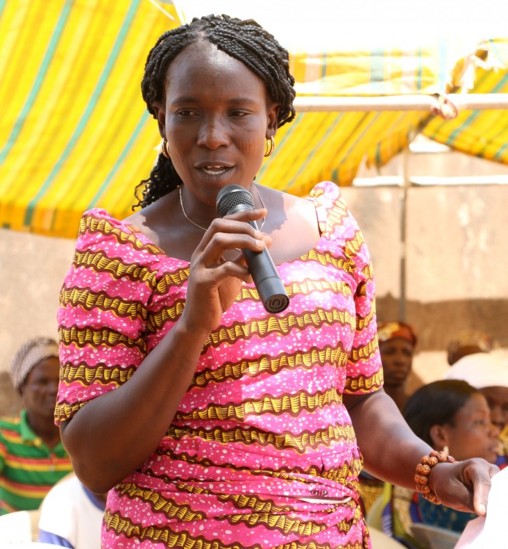 Victoria Asaaro speaks at the 2015 International Women’s Day event in her village of Binaba, Ghana.