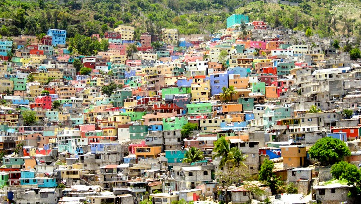 Informal housing spreads across the hillsides in Jalousie, Haiti.